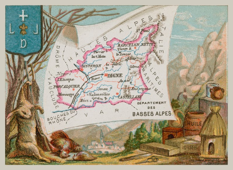 Departementet Basses Alpes i södra Frankrike av French School