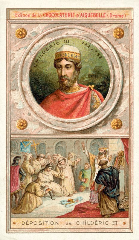 Deposition of Childeric III, 752 (chromolitho) av French School