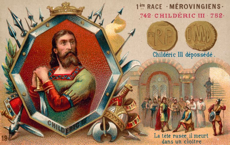 Deposition of Childeric III, 752 (chromolitho) av French School