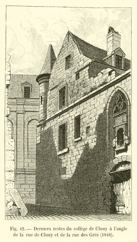 Sista resterna av Cluny college i hörnet av rue de Cluny och rue des Gres, 1848 av French School