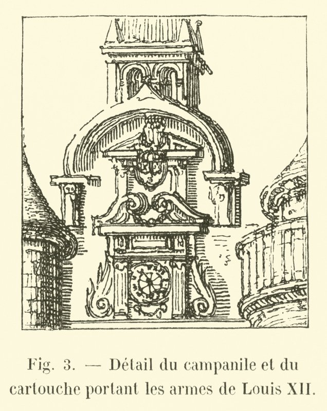Detalj av campanile och kartuschen som bär Ludvig XII:s vapen av French School