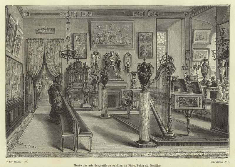 Utställning av vardagsrumsmöbler, Pavillon de Flore, Louvren, Paris av French School