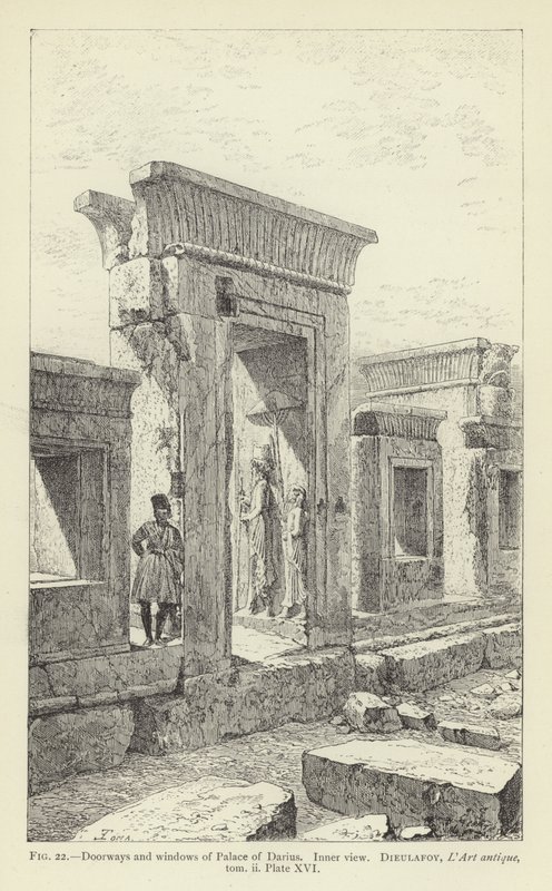 Dörröppningar och fönster av Palace of Darius, inre vy av French School