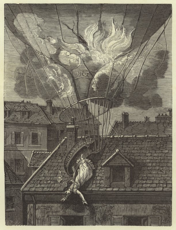 Aeronauten Madame Blanchards dramatiska död den 6 juli 1819 av French School