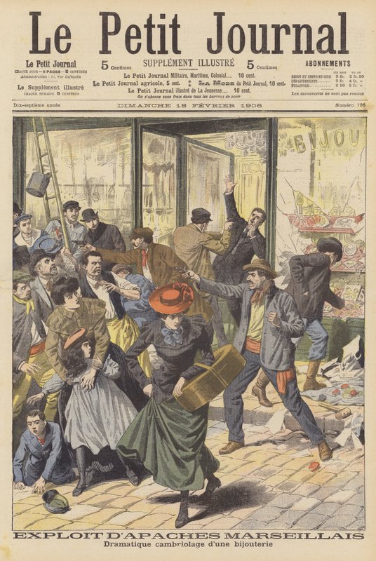 Dramatiskt rån av en smyckesbutik i Marseille (färg litho) av French School