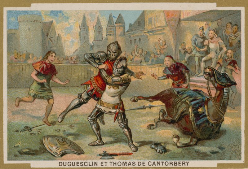Duell mellan Bertrand du Guesclin och Thomas av Canterbury, Dinan, Bretagne, 1357 av French School
