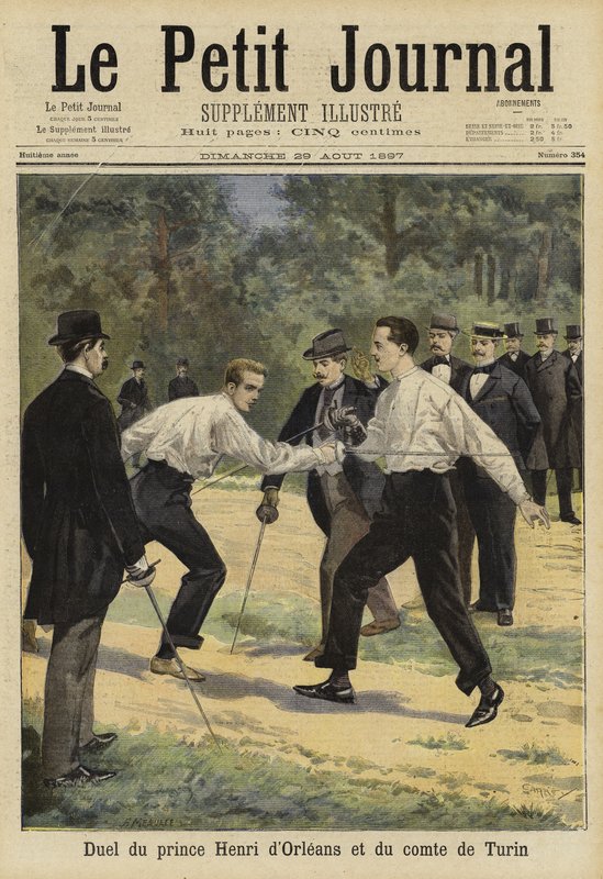 Duell mellan prins Henri av Orleans och greven av Turin, Vaucresson, Frankrike, 1897 av French School