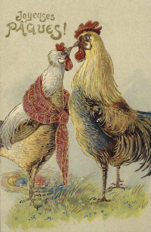 Påskkort med kycklingar (färg litho) av French School