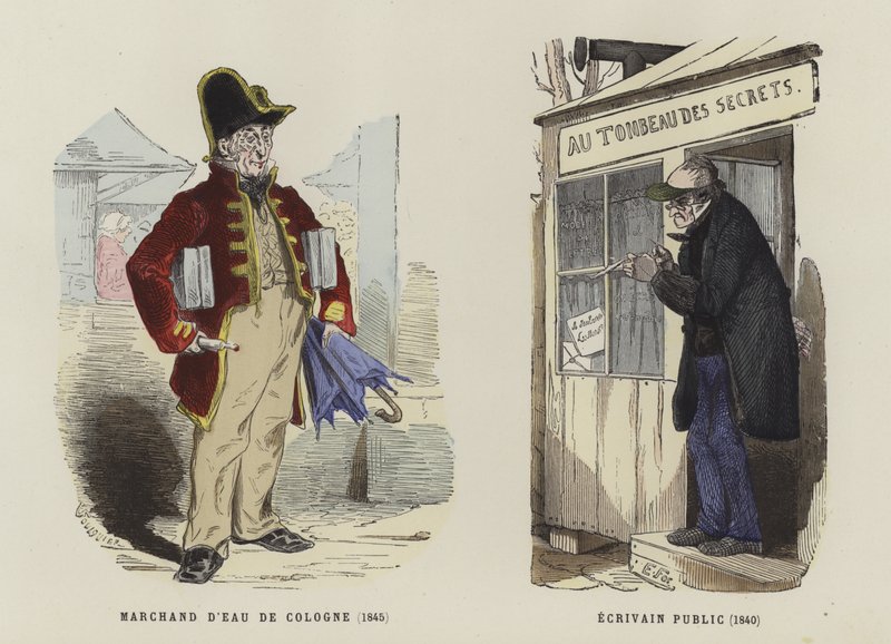 Eau de Cologne-säljare, 1845, och offentlig författare, 1840 av French School