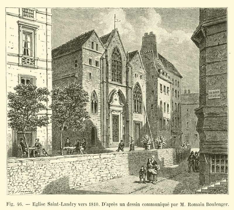 Saint-Landry kyrka omkring 1810, Enligt en ritning meddelad av M Romain Boulenger av French School