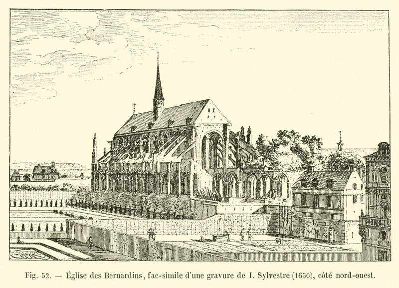 Bernardins kyrka, faksimil av en gravyr av I Sylvestre, 1650, nordvästra kusten av French School