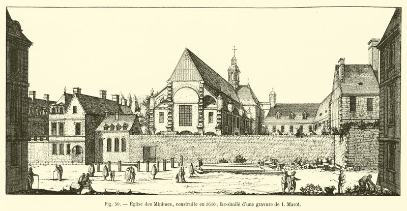 Minimes kyrka, byggd 1610; faksimil av en gravyr av I Marot av French School