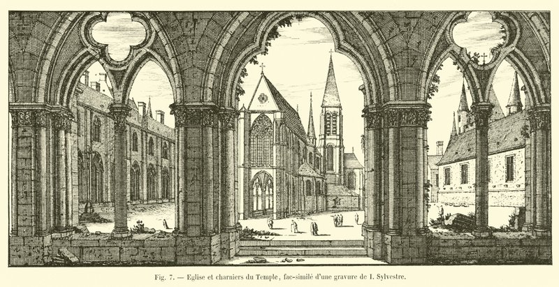 Templets kyrka och massgravar, faksimil av en gravyr av I Sylvestre av French School