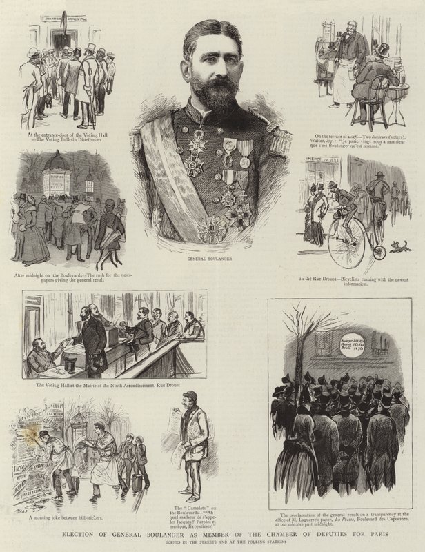 Val av general Boulanger till ledamot av deputeradekammaren för Paris (gravyr) av French School