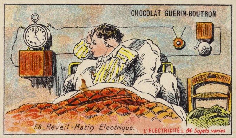 Elektrisk väckarklocka (chromolitho) av French School
