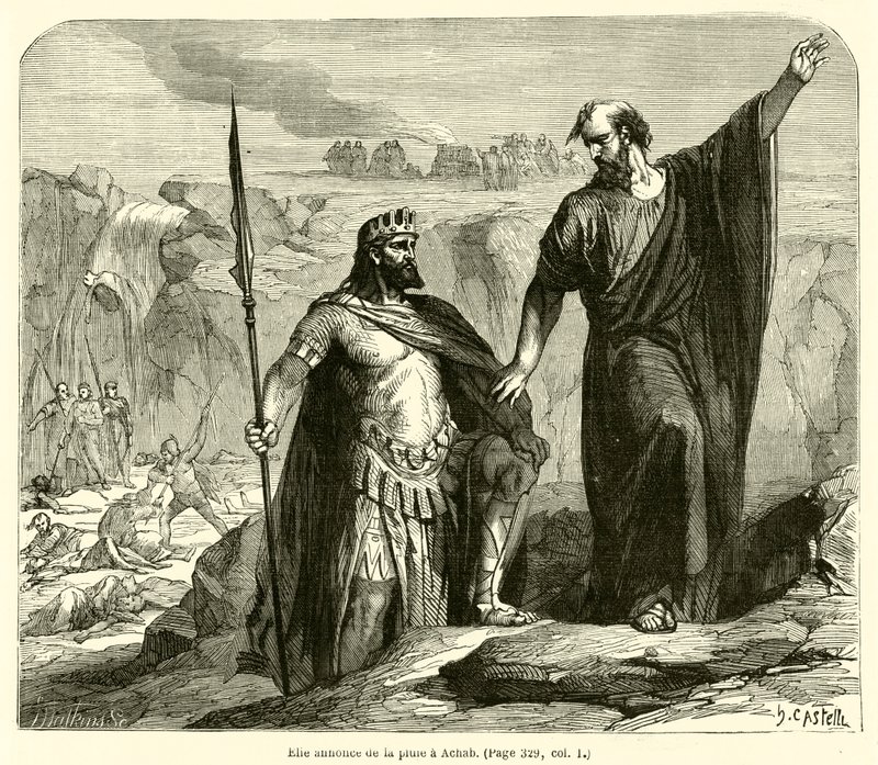 Elia tillkännager regn till Ahab (gravyr) av French School