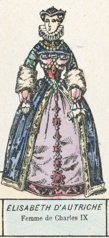 Elisabeth av Österrike, hustru till Karl IX (färgad gravyr) av French School
