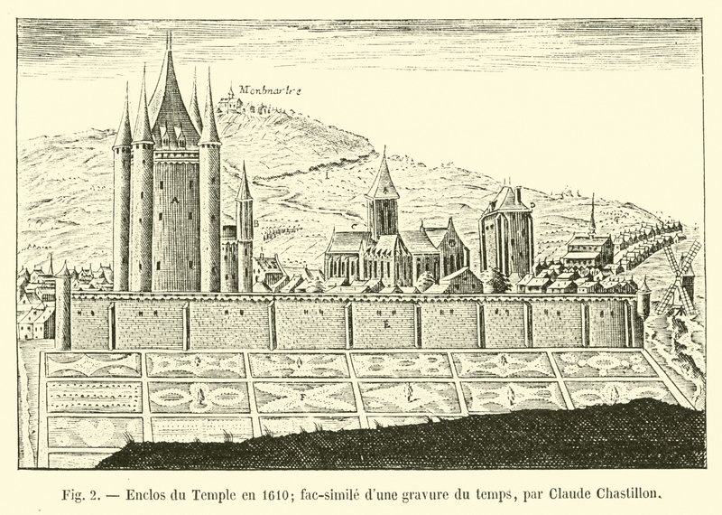 Tempelhägn 1610; faksimil av en gravyr från tiden, av Claude Chastillon av French School