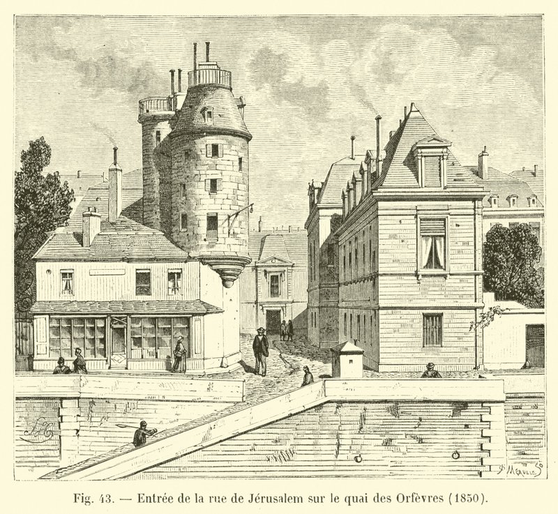Ingång från Rue de Jerusalem till Quai des Orfevres, 1850 av French School