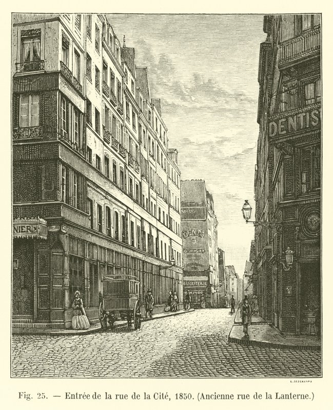 Ingången till rue de la Cite, 1850, tidigare rue de la Lanterne av French School