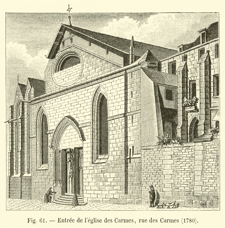 Ingången till karmelitkyrkan, rue des Carmes, 1780 av French School