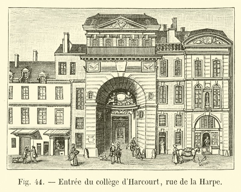 Ingång till Harcourt college, rue de la Harpe av French School
