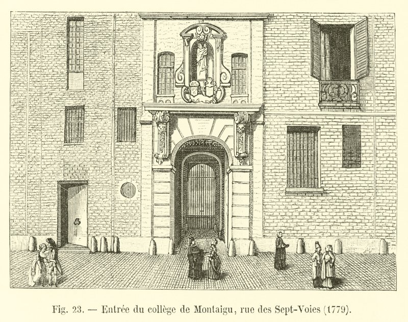 Ingången till college i Montaigu, rue des Sept-Voies, 1779 av French School