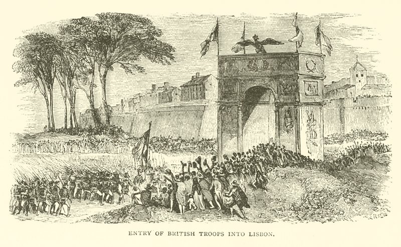 Brittiska truppers intåg i Lissabon (gravyr) av French School