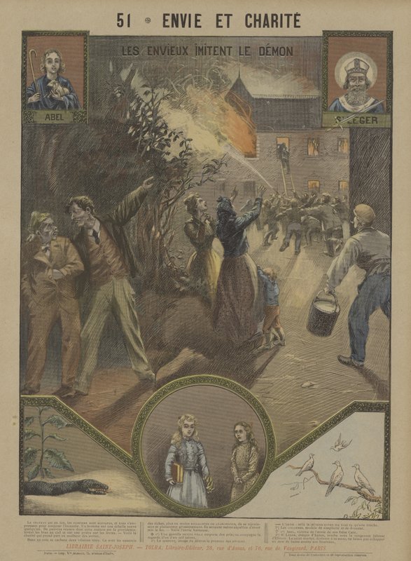 Avund och välgörenhet (färg litho) av French School