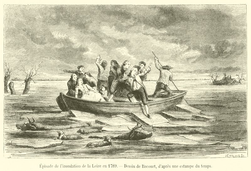 Avsnitt av översvämningen av Loire 1789 (gravyr) av French School
