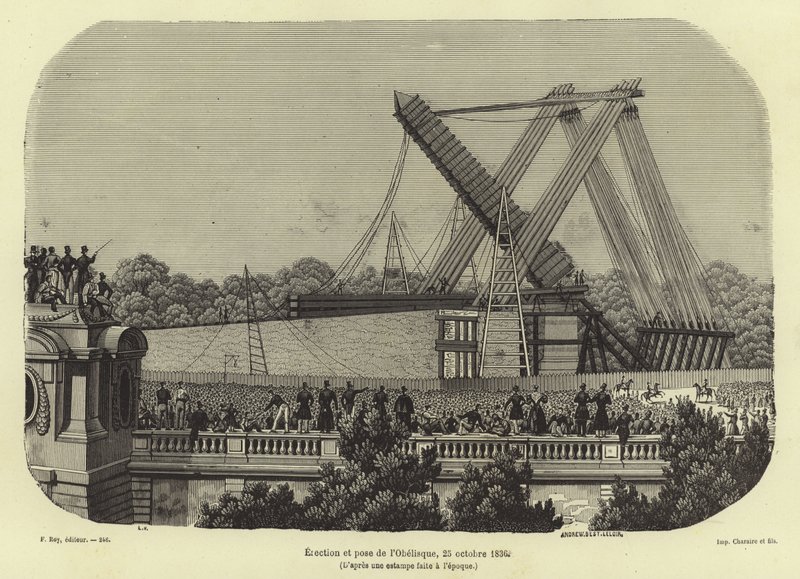 Uppförande av Luxor-obelisken, Paris, 1836 av French School