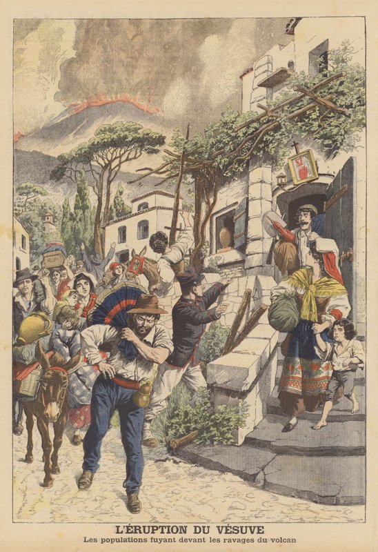 Vesuvius utbrott (färglitografi) av French School