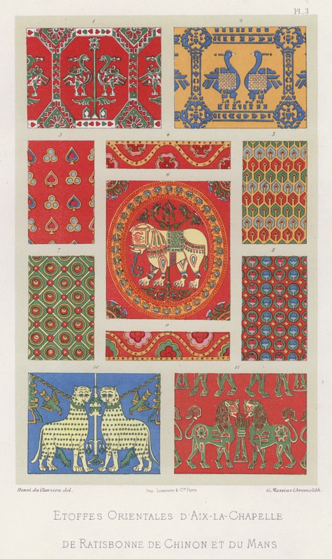 Orientaliska tyger från Aix-la-Chapelle, Regensburg, Chinon och Le Mans (färg litho) av French School
