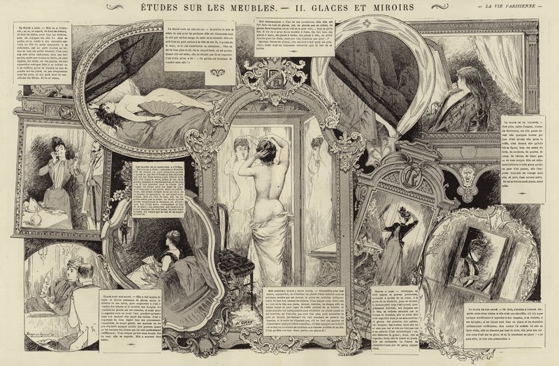 Studier av möbler, speglar och speglar (gravyr) av French School