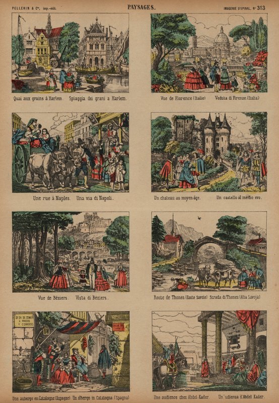 Europeiska scener (färgad gravyr) av French School