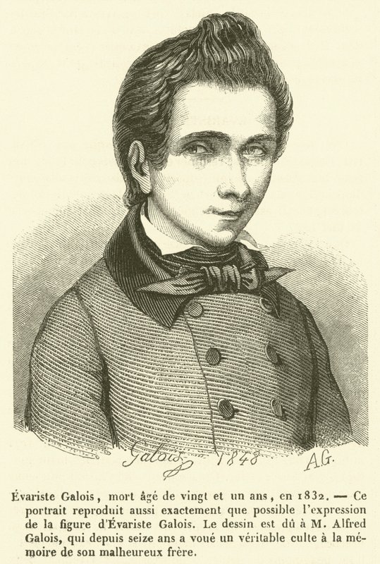 Evariste Galois, död tjugoett år gammal, 1832 (gravyr) av French School