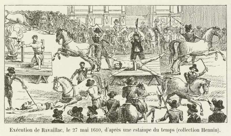 Avrättning av Ravaillac, 27 maj 1610, från ett tidstryck, Hennin-samlingen av French School