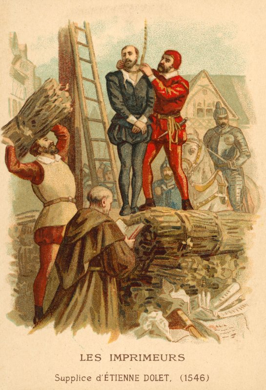 Avrättning av Etienne Dolet, fransk forskare, översättare och tryckare, Paris, 1546 av French School
