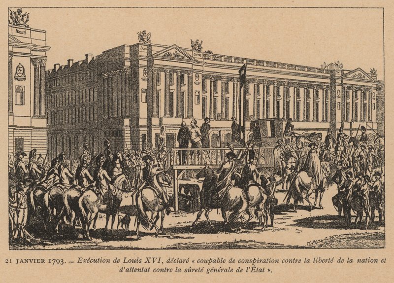 Avrättning av kung Ludvig XVI av Frankrike, Paris, franska revolutionen, 21 januari 1793 (gravyr) av French School