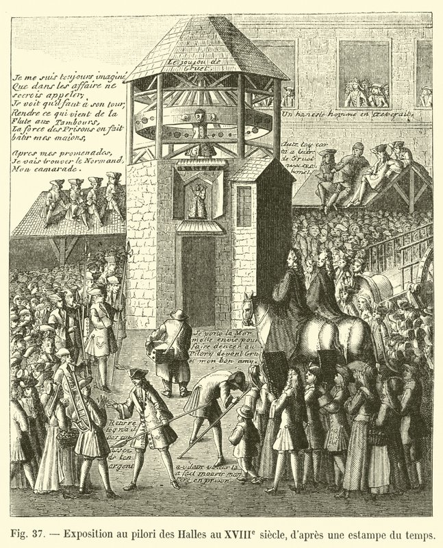 Utställning i pelaren Les Halles på 1700-talet, efter ett tryck från tiden av French School
