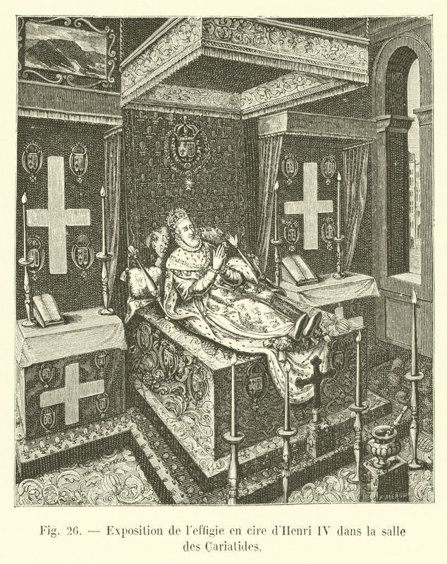 Utställning av Henri IV:s vaxbild i Salle des Cariatides av French School