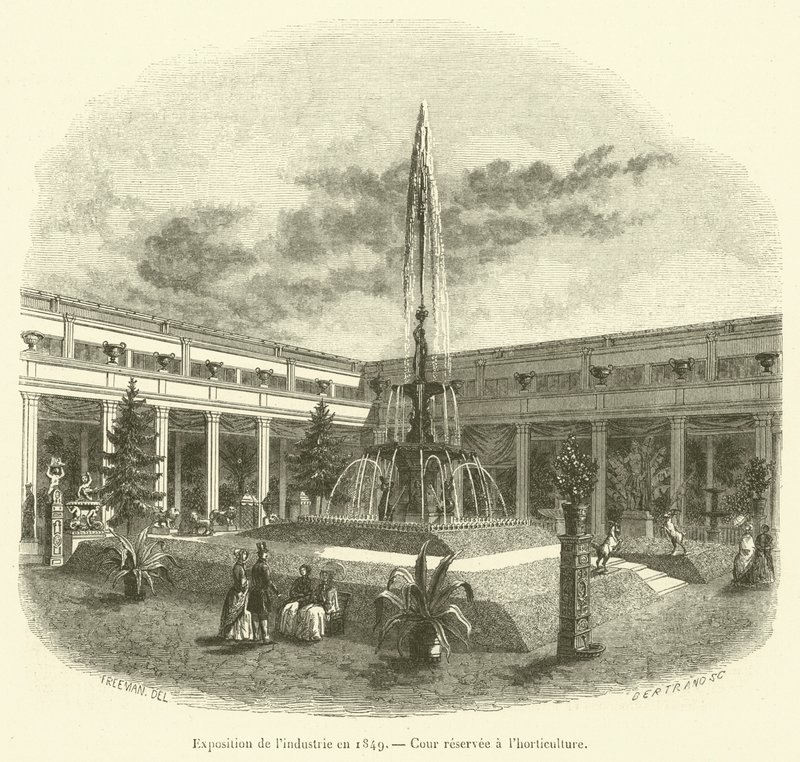 Industriutställning 1849, innergård reserverad för trädgårdsodling (gravyr) av French School