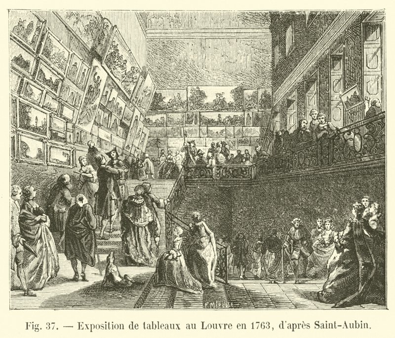 Utställning av målningar på Louvren 1763, efter Saint-Aubin av French School