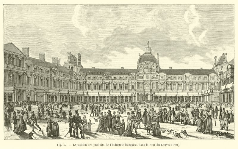 Utställning av produkter från fransk industri, på Louvrens innergård, 1801 av French School