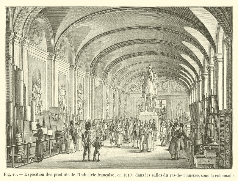 Utställning av produkter från fransk industri, 1819, i rummen på bottenvåningen, under pelargången av French School
