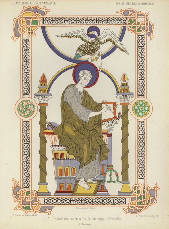Utdrag ur ett manuskript från Royal Library of Belgium, Bryssel (chromolitho) av French School