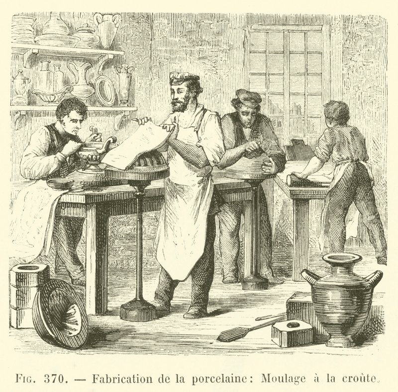 Tillverkning av porslin, Formning med skorpan (gravyr) av French School