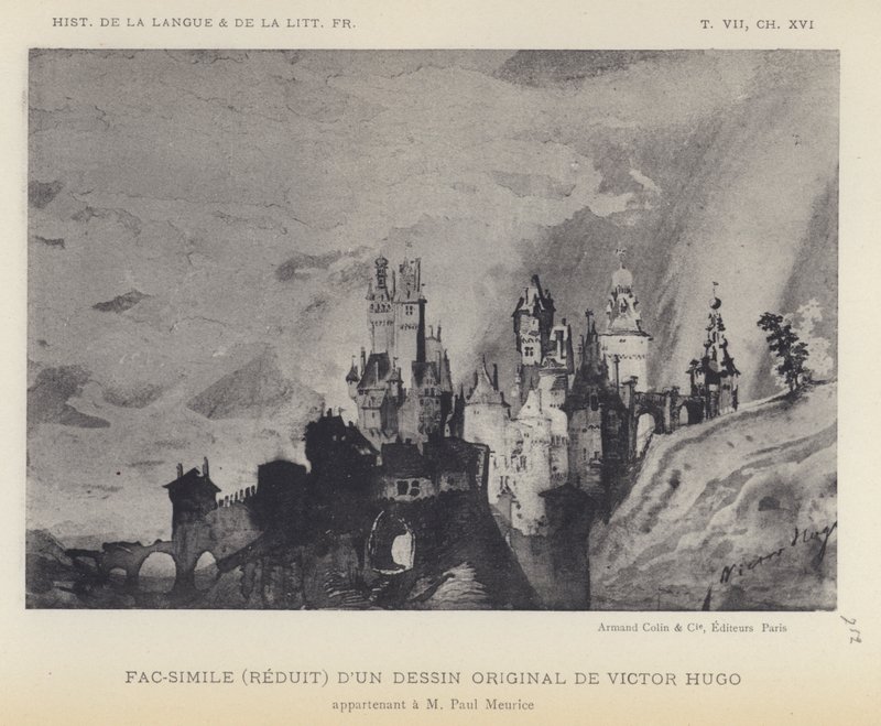 Faksimil (förminskad) av en originalteckning av Victor Hugo (litho) av French School