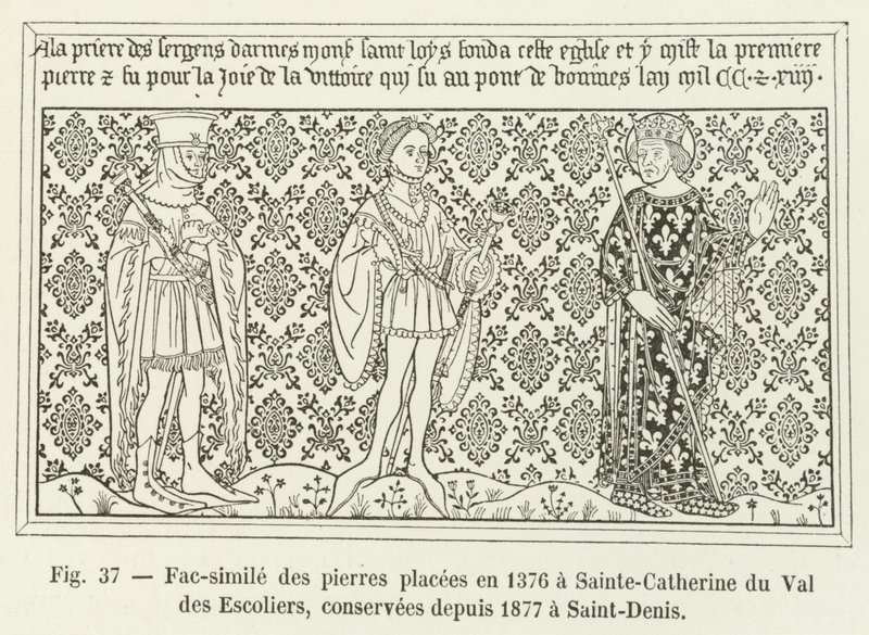 Faksimil av stenarna placerade 1376 i Sainte-Catherine du Val des Escoliers, bevarade sedan 1877 i Saint-Denis av French School