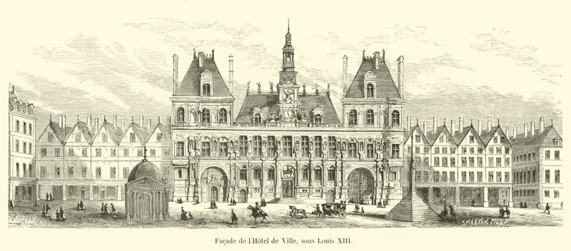 Fasad av Hôtel de Ville, under Ludvig XIII av French School